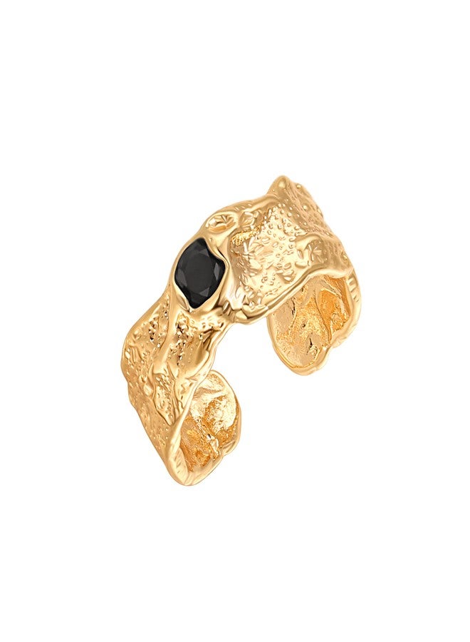 SOFYBJA 18K Gold Chunky Knuckle Rings Stacking Midi Thumb Finger Rings Black Obsidian Signet Rings Vintage Dome Jewelry for Women - Image 1